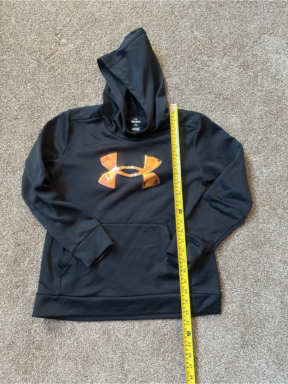 Under Armour Black Zip-Up Hoodie with Orange Logo - Youth large